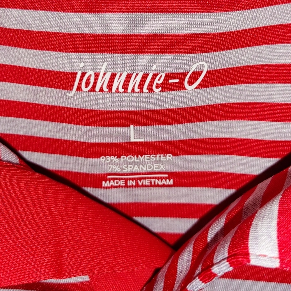 JOHNNIE-O Size Large Mens Red/White Striped Cotton Polo Shirt Golf